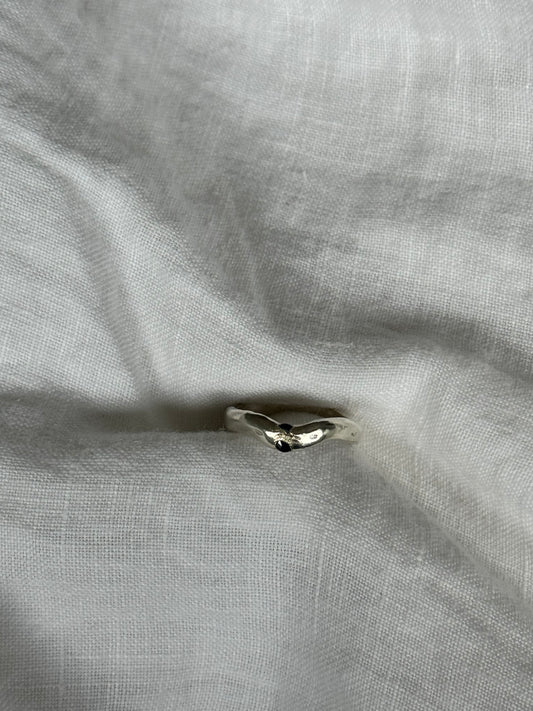 Recycled Silver and Single Sapphire Wavey Band