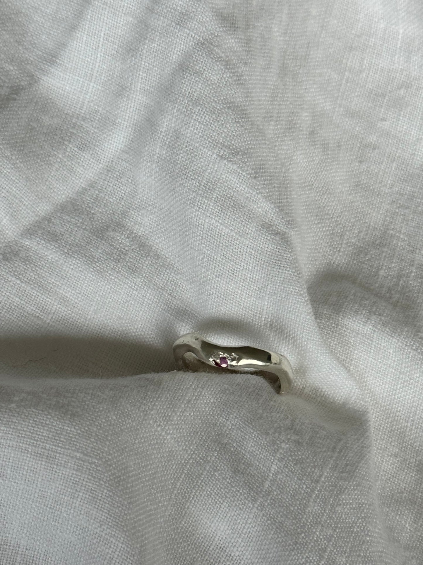 Recycled Silver and Single Ruby Wavey Band