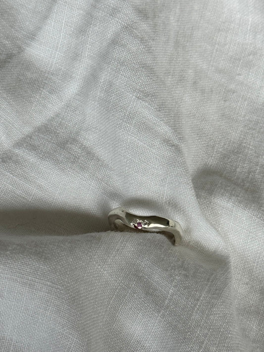 Recycled Silver and Single Ruby Wavey Band