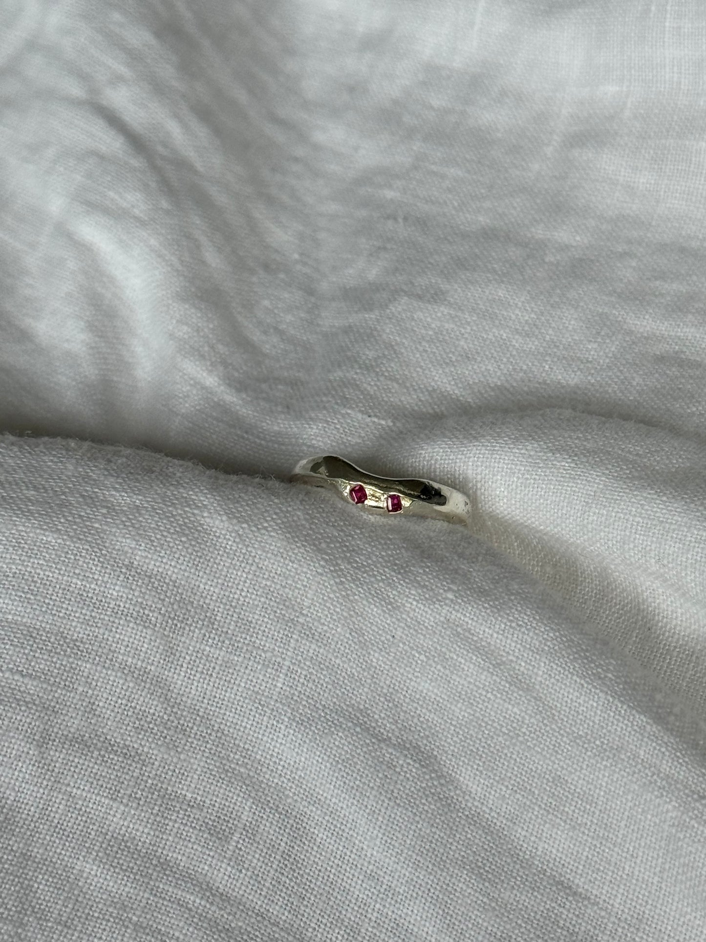 Recycled Silver and Ruby Wavey Band