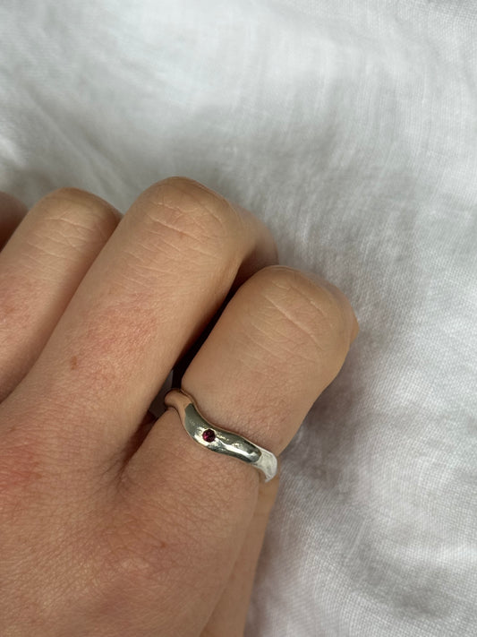 Recycled Silver and Single Ruby Wavey Band