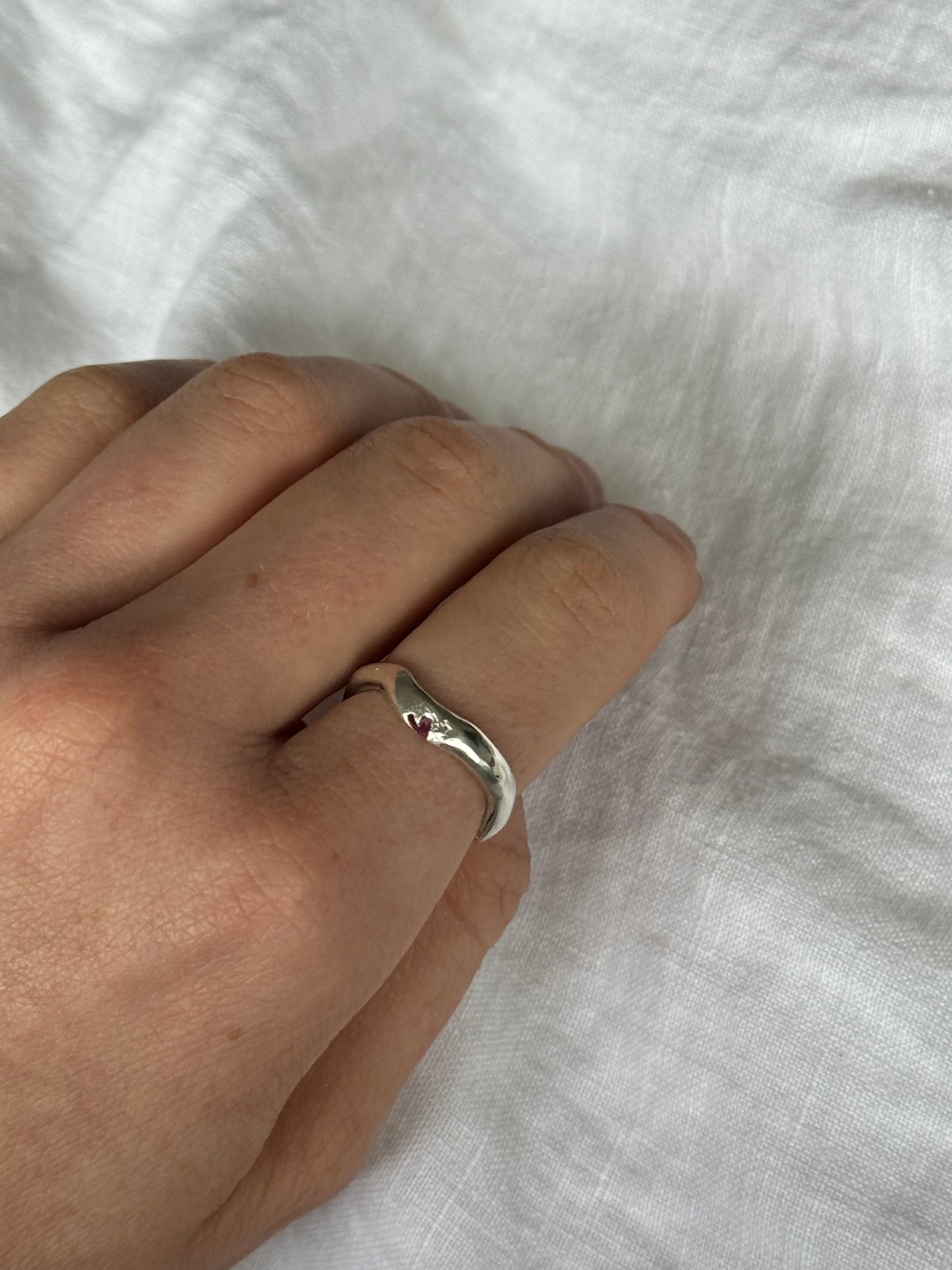 Recycled Silver and Single Ruby Wavey Band