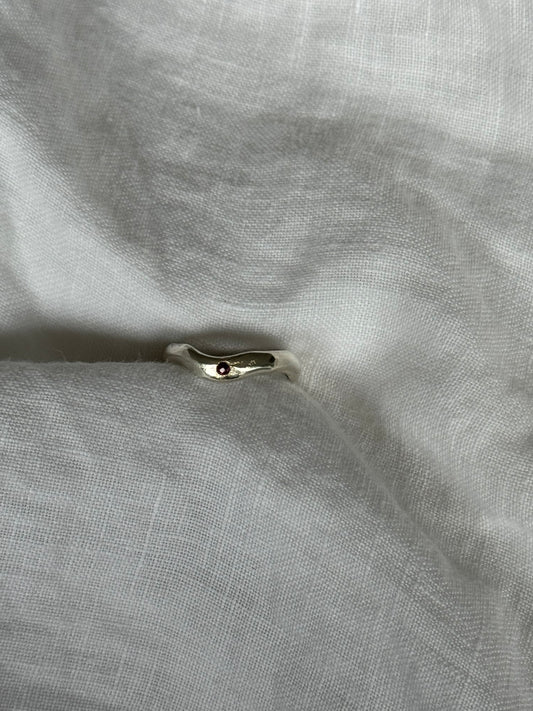 Recycled Silver and Single Ruby Wavey Band