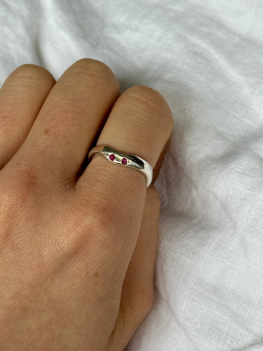 Recycled Silver and Ruby Wavey Band