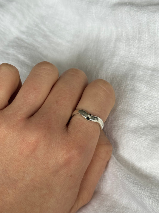 Recycled Silver and Single Sapphire Wavey Band