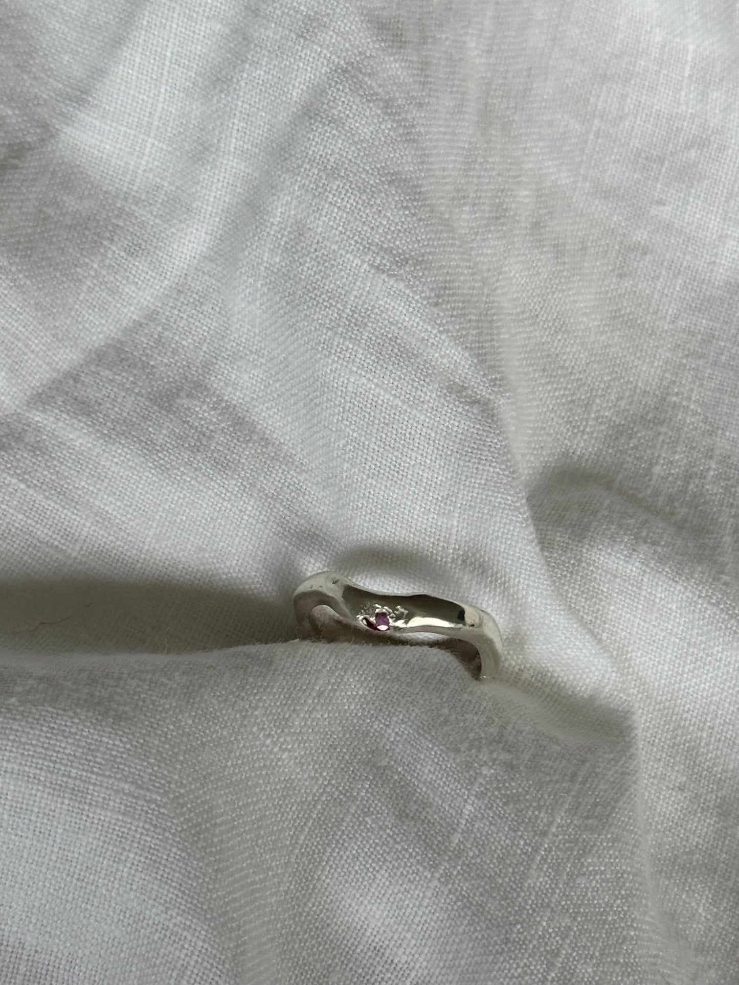 Recycled Silver and Single Ruby Wavey Band