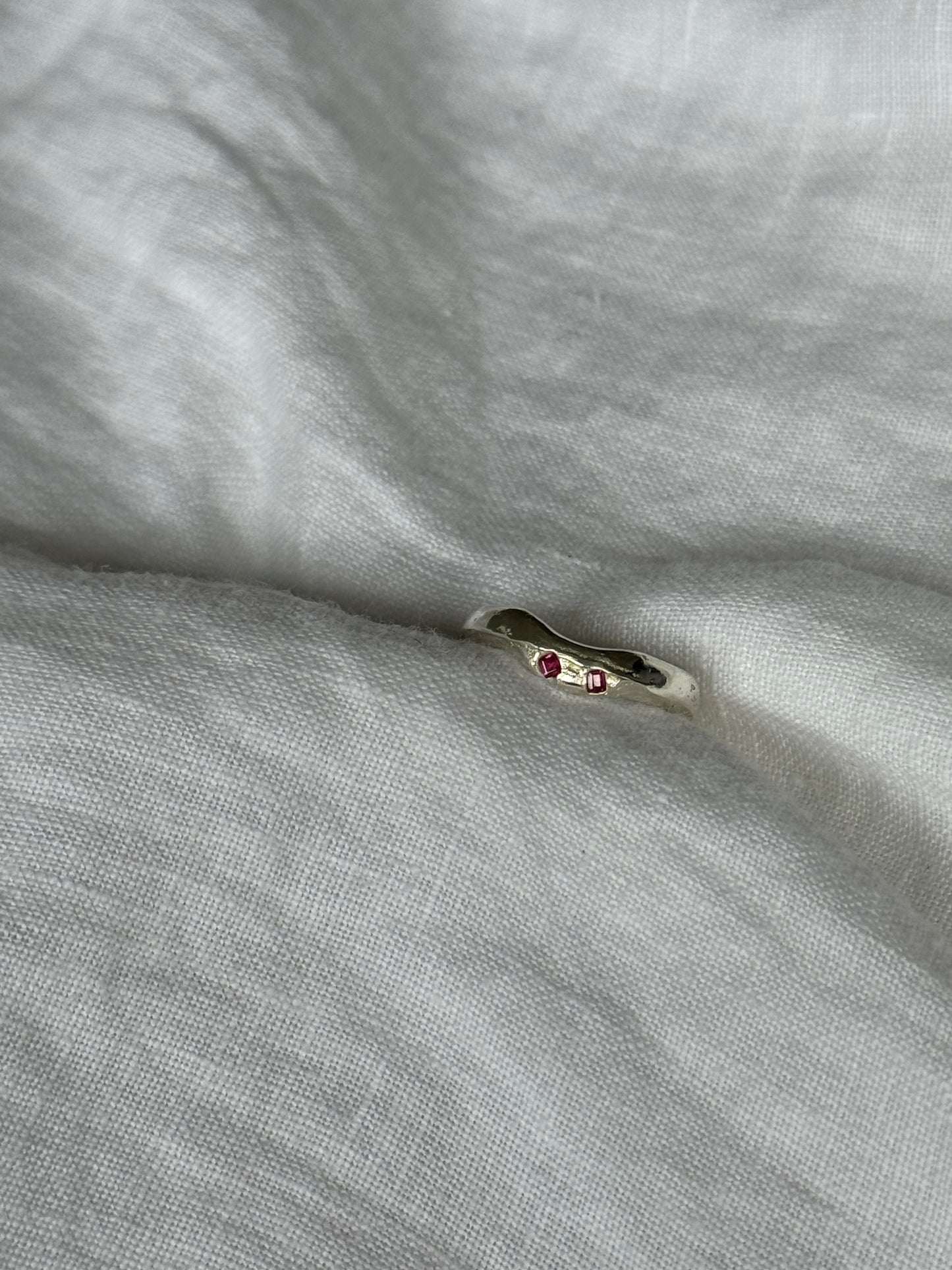 Recycled Silver and Ruby Wavey Band