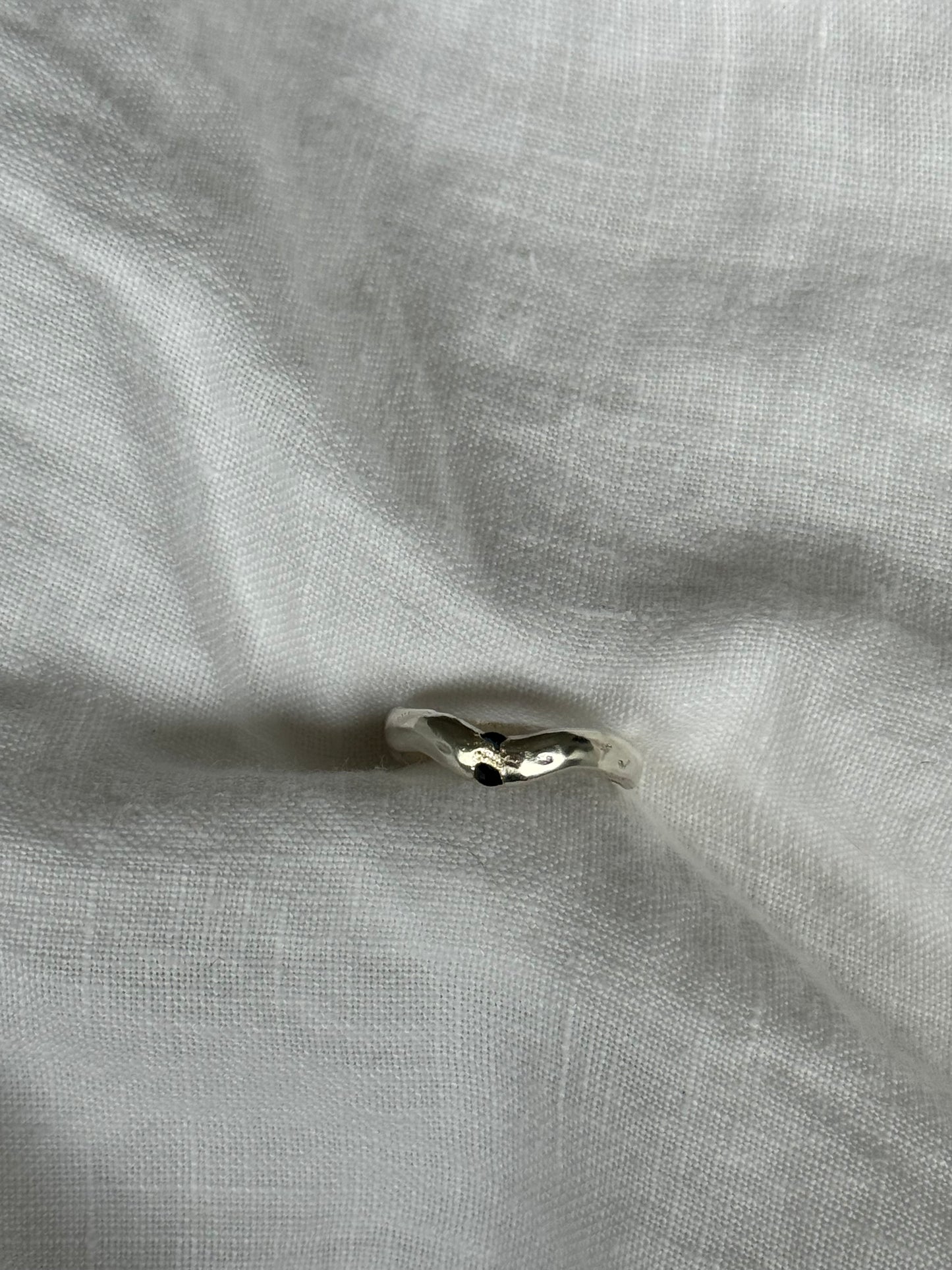 Recycled Silver and Single Sapphire Wavey Band