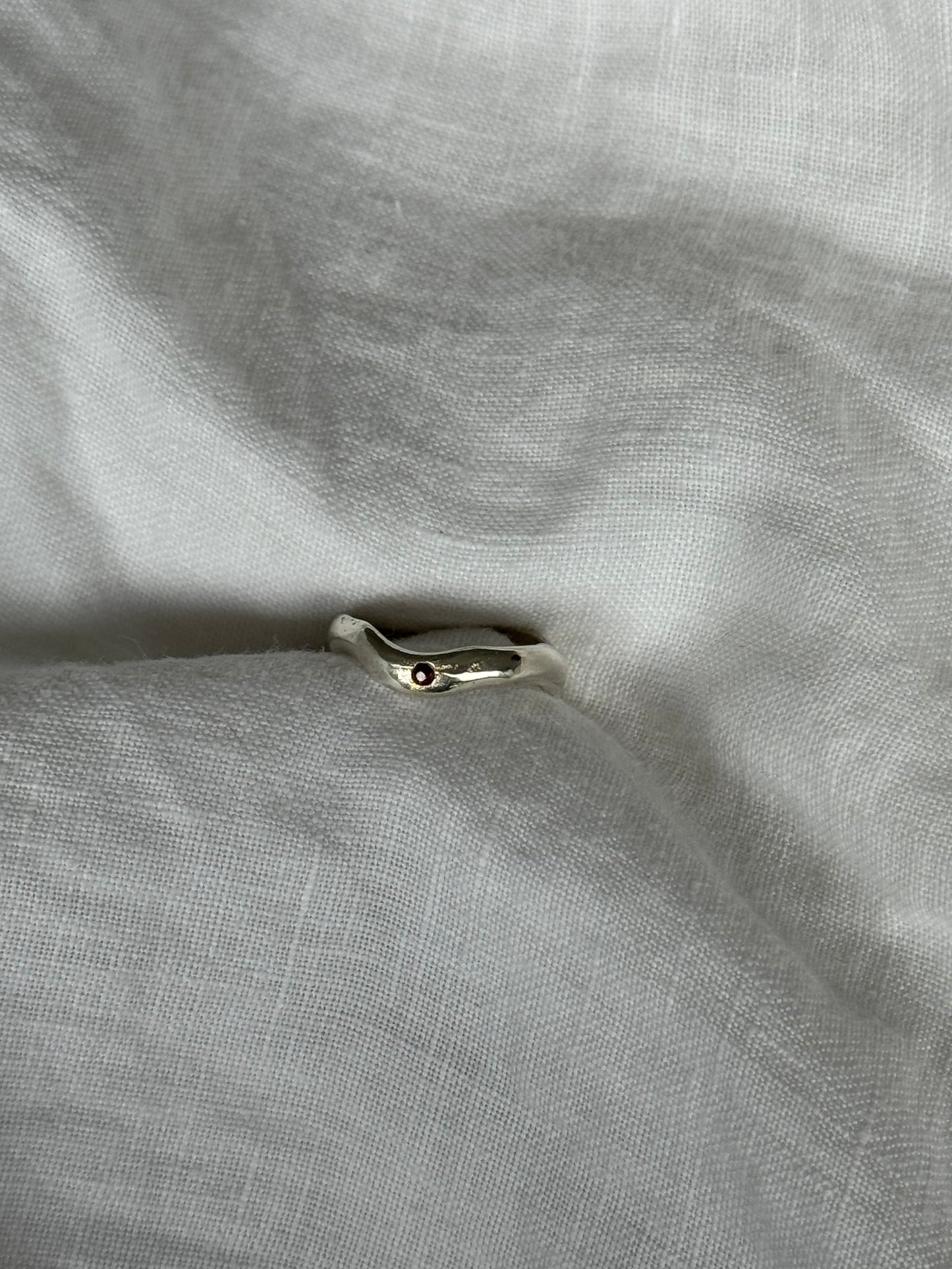 Recycled Silver and Single Ruby Wavey Band